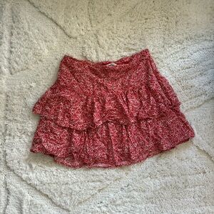 Floral Ruffle Mini Skirt - Red